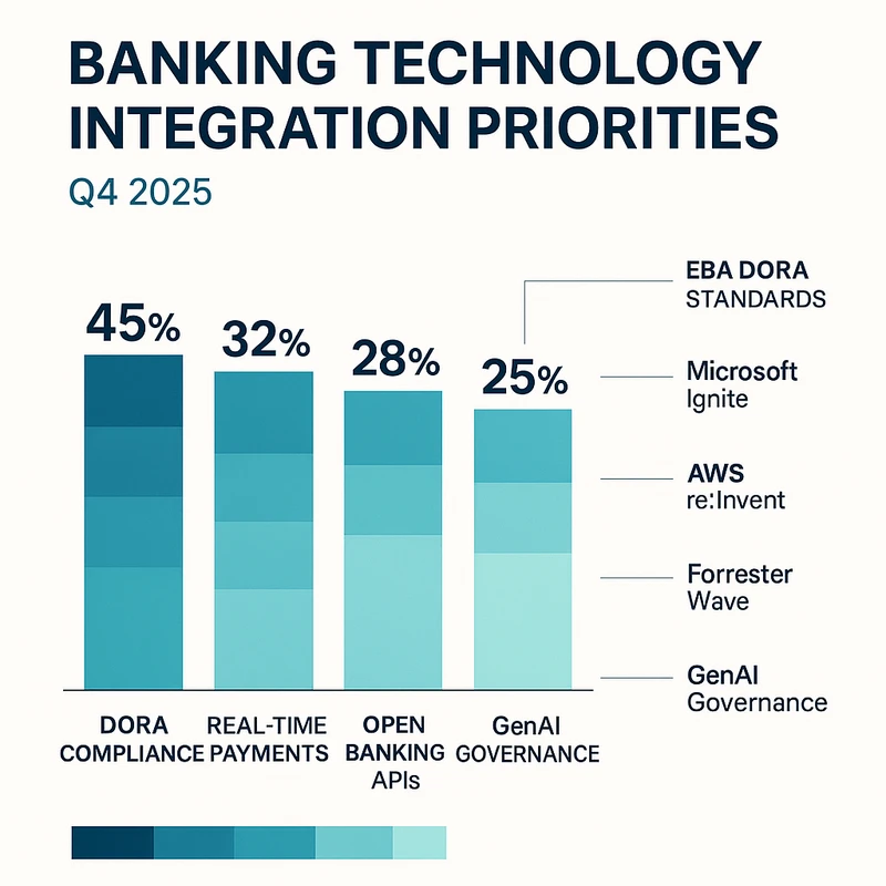 Stacked bar chart contrasting banks’ Q4 2025 integration focus areas with regulatory and platform drivers highlighted