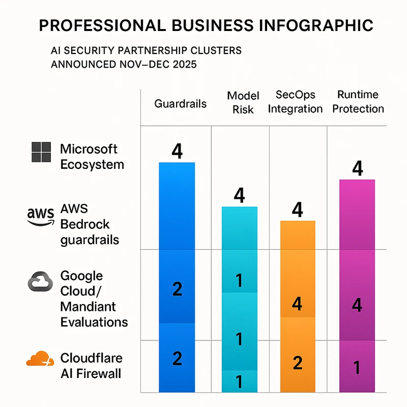 Quadrant chart visualizing AI security partnerships and focus areas announced in Nov–Dec 2025