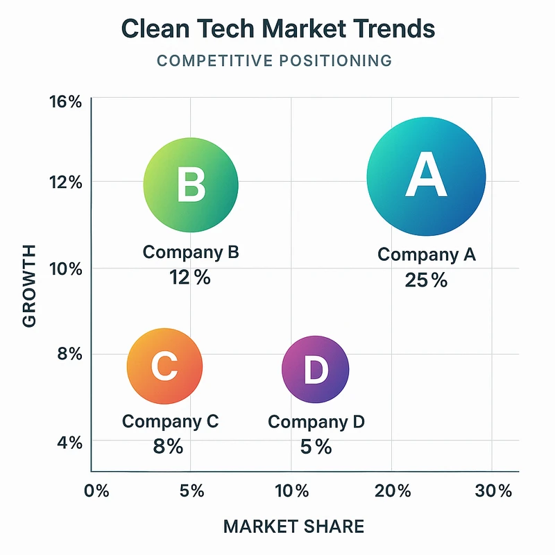 Matrix chart comparing Clean Tech vendor features and market positioning