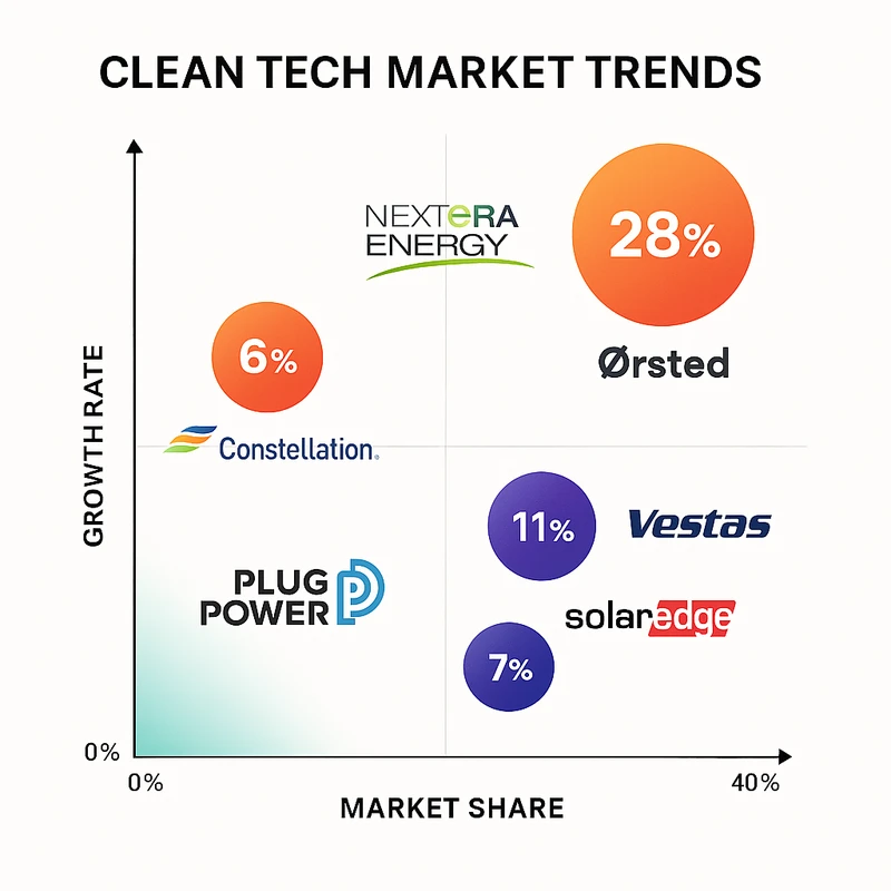 Matrix chart comparing Clean Tech vendor features and market positioning