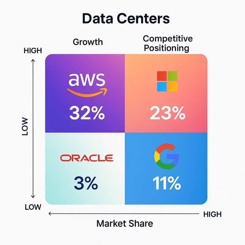Matrix chart comparing Data Centers vendor features and market positioning