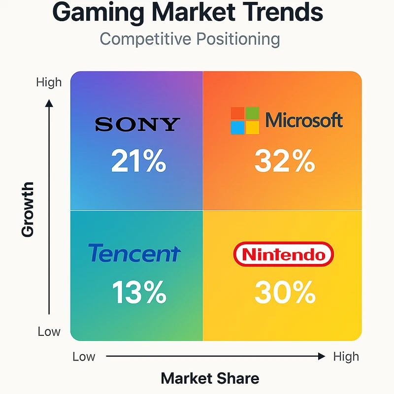 Matrix chart comparing Gaming vendor features and market positioning