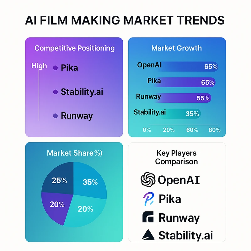 Matrix chart comparing AI Film Making vendor features and market positioning