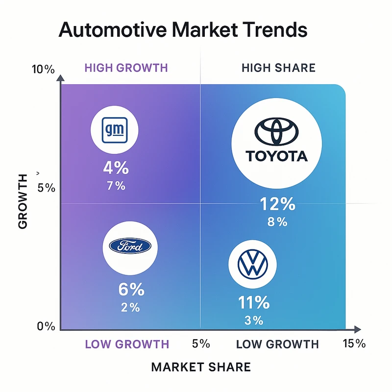 Matrix chart comparing Automotive vendor features and market positioning