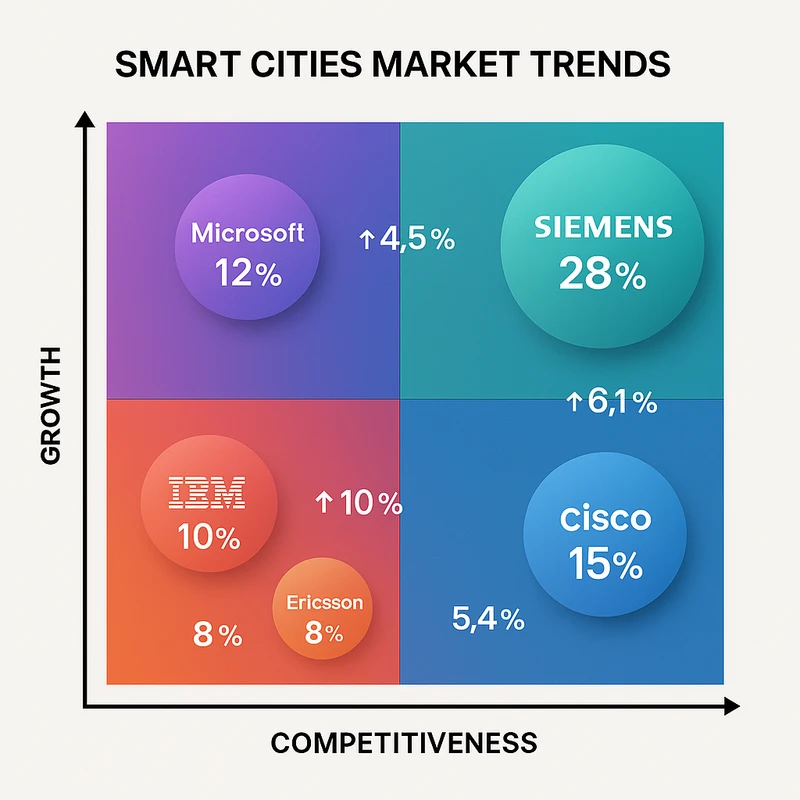 Matrix chart comparing Smart Cities vendor features and market positioning