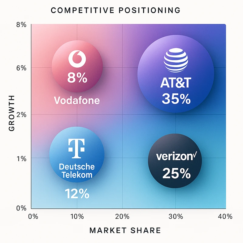 Matrix chart comparing Telecoms vendor features and market positioning