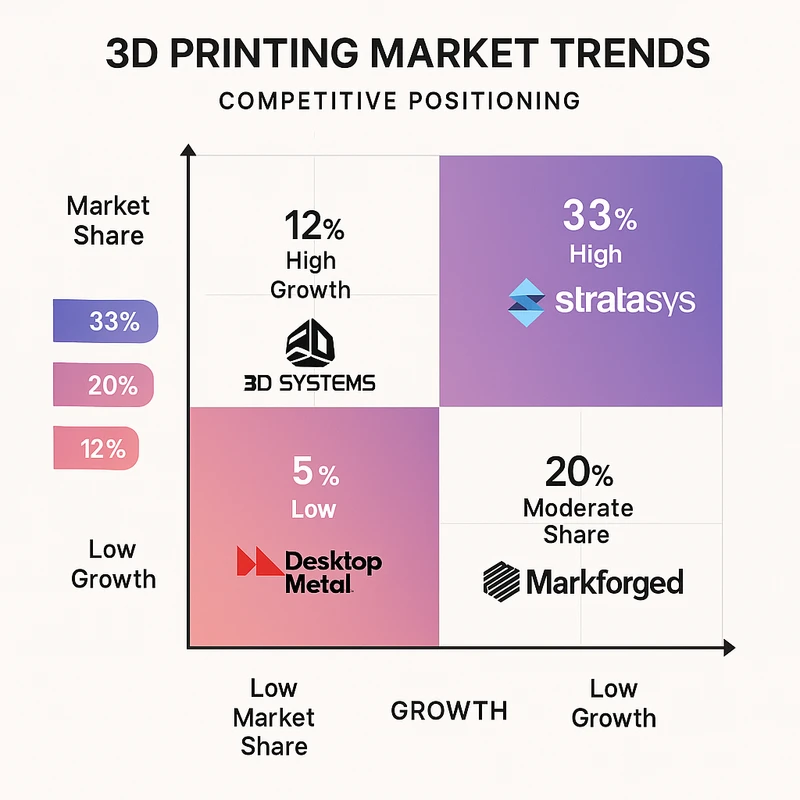 Matrix chart comparing 3D Printing vendor features and market positioning