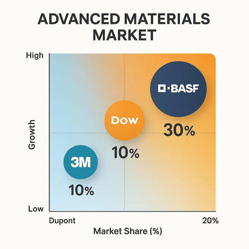 Matrix chart comparing Advanced Materials vendor features and market positioning