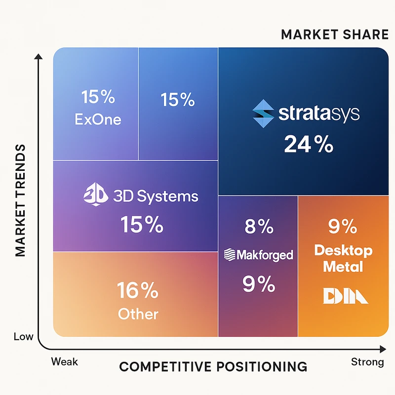 Matrix chart comparing 3D Printing vendor features and market positioning