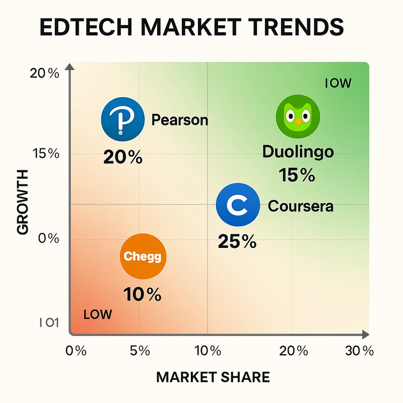 Matrix chart comparing EdTech vendor features and market positioning