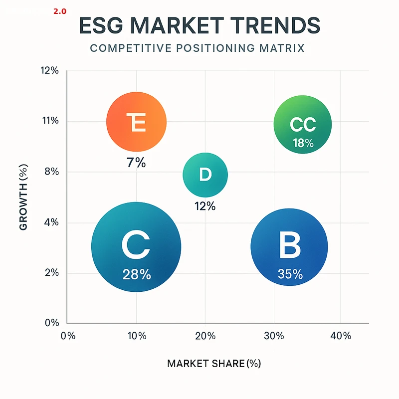 Matrix chart comparing ESG vendor features and market positioning