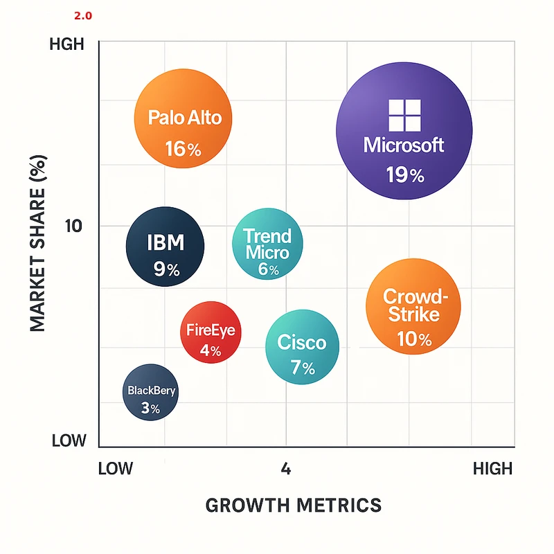 Matrix chart comparing Cyber Security vendor features and market positioning