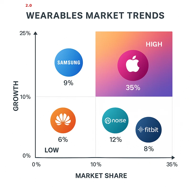 Matrix chart comparing Wearables vendor features and market positioning
