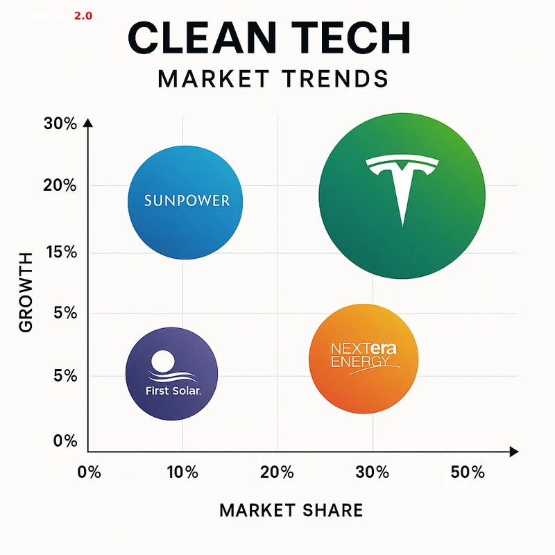 Matrix chart comparing Clean Tech vendor features and market positioning