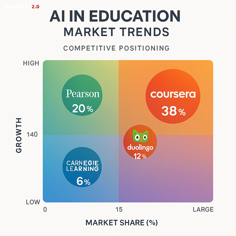 Matrix chart comparing AI in Education vendor features and market positioning