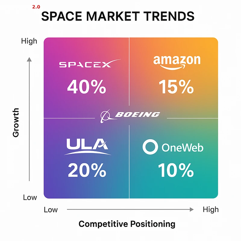 Matrix chart comparing Space vendor features and market positioning