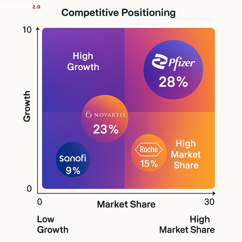 Matrix chart comparing Pharma vendor features and market positioning