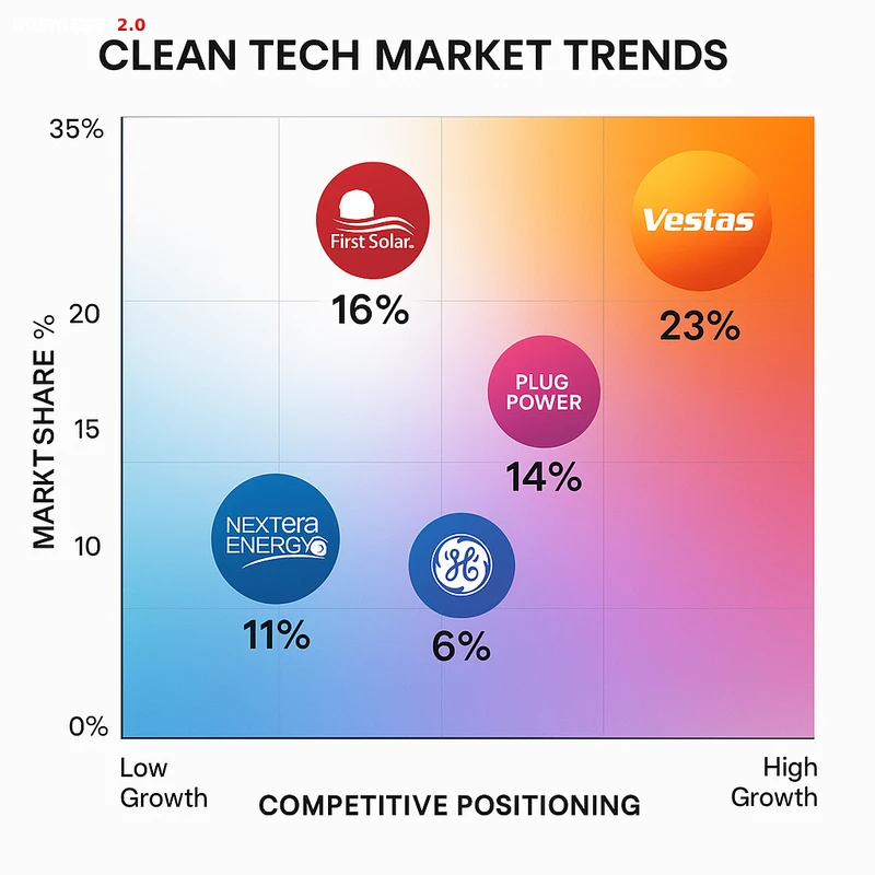 Matrix chart comparing Clean Tech vendor features and market positioning