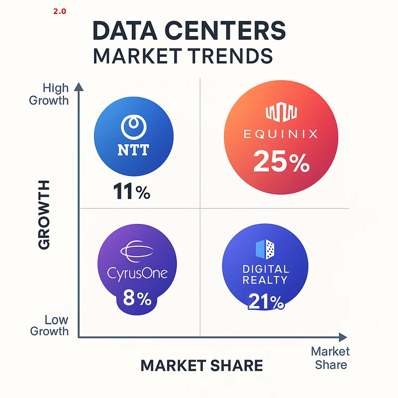 Matrix chart comparing Data Centers vendor features and market positioning